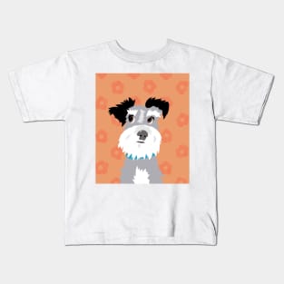 Salt and Pepper Miniature Schnauzer on Bright Orange Daisy Background Kids T-Shirt